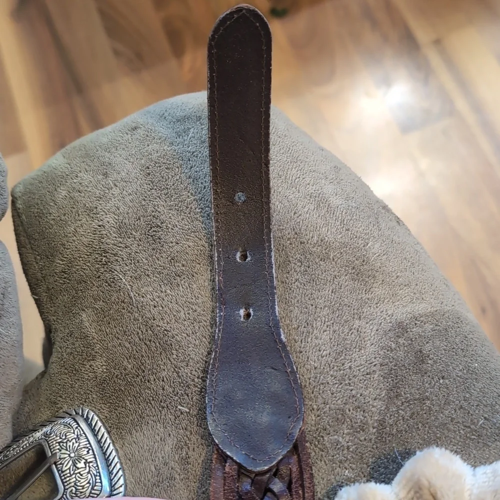 Vintage Brown Braided Western Belt With Silver Accents